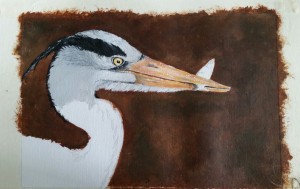 Work in progress of a commission of a Grey Heron, you can see the finished thing in my Painting gallery!